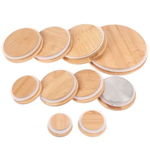 Bamboo Lids Reusable Mason Jar Canning Caps Non Leakage Silicone Sealing Wooden Covers Drinking Jar Supplies