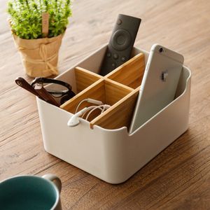 BAMBOO Organizer Eenvoudige stijl witte container 5 compartimenten make-up opbergdoos