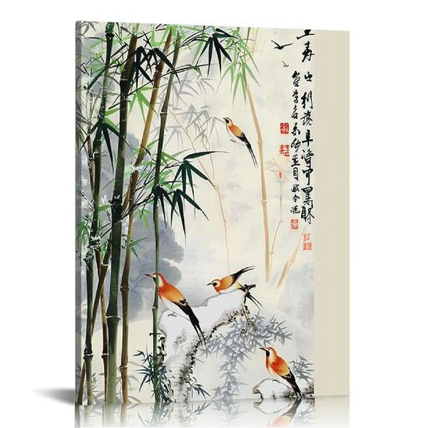 Peinture en bambou, art mural pour chambre de salon, peinture traditionnelle chinoise méticuleuse, affiches et impression, parchemin de suspension en bois fixe