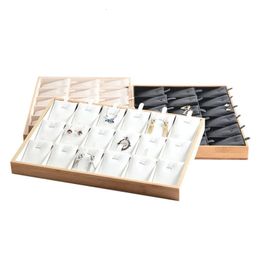 Bamboo Pu sieraden hanger Tray Tray ketting opslag sieraden Organisator Trade Holder Showcase voor lade 18Grids240327