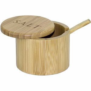 Pot d'assaisonnement en bambou avec cuillère ronde épices sel poivre assaisonnement pots barbecue barbecue condiment bouteille cuisine épices outils BH8163 FFJ