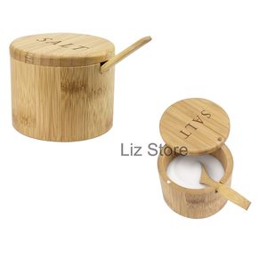 Tarro de bambú para condimentos con cuchara, especias redondas, sal, pimienta, tarros para condimentos, barbacoa, botella para condimentos, herramientas para especias de cocina TH0933