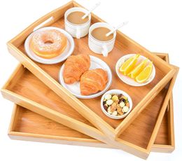 Bamboo Serveerlade met handgrepen draagbare bedlade voor het ontbijt Dinner eten Trays voor restaurants in de woonkamer