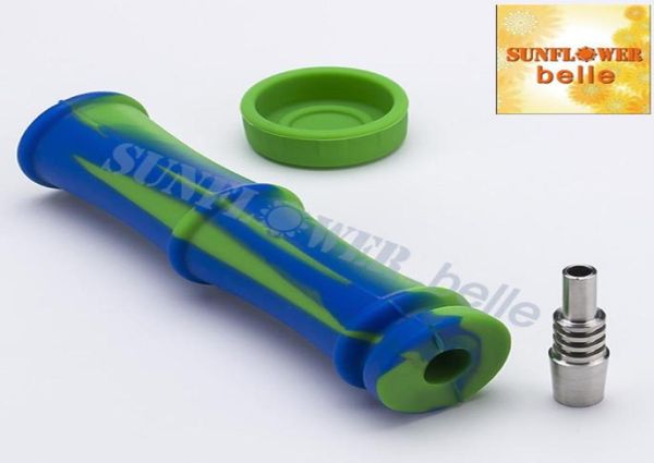 Kit de collecte de Nector en Silicone de bambou avec pointe en titane, bang à eau, cuillère à main, tuyau en Silicone, Pipes à fumer 9576471