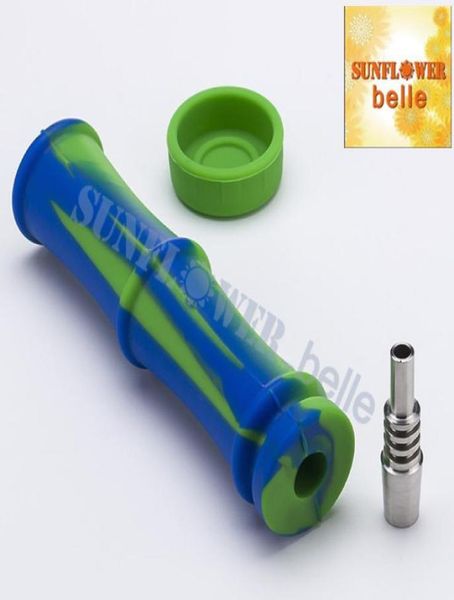 Kit de collecte de Nector en Silicone de bambou avec pointe en titane, bang à eau, cuillère à main, tuyau en Silicone, Pipes à fumer 6105083