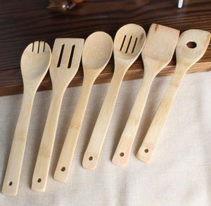 Cuillère en bambou spatule 6 Styles ustensiles en bois portables cuisine cuisine tourneurs fente support de mélange pelles gratuites
