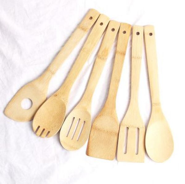 Espátula de cuchara de bambú 6 estilos Utensilio de madera portátil Cocina Turners Soporte de mezcla ranurado Palas EEA139589864861