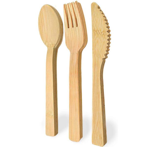 Juego de vajilla de bambú de 13,5 cm, cubiertos de bambú Natural, cuchillo, tenedor, cuchara, juego de vajilla para acampar al aire libre, cocina ZC090