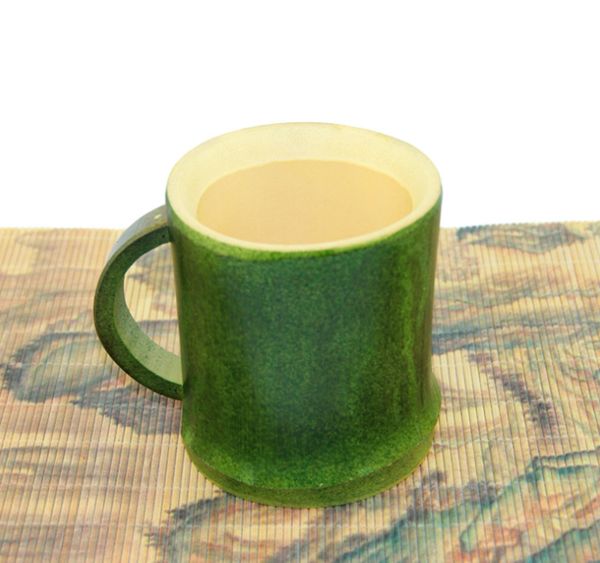 Taza de té de bambú, tazas de leche de cerveza Natural hechas a mano con asa, tazas ecológicas verdes, artesanías de viaje