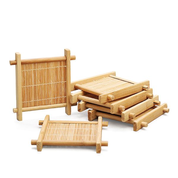 Juego de posavasos cuadrados de bambú para taza de té, lugar hecho a mano para accesorios de cocina, herramientas para bebidas