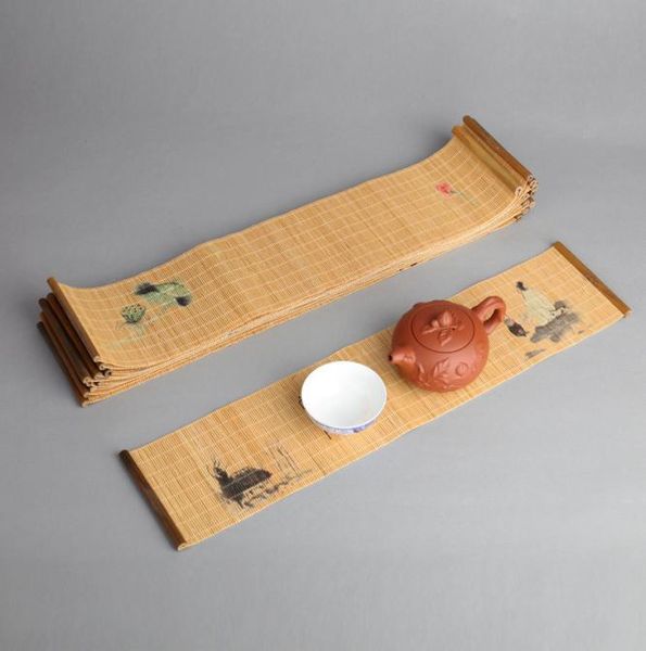 Chemin de thé en bambou chinois japonais Zen, tapis de thé tissé, chemin de Table, rideaux, accessoires de cérémonie du thé, 1079168
