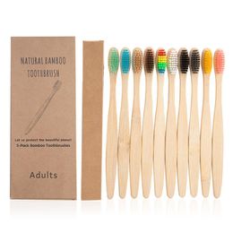 Bamboe tandenborstel eco-vriendelijk product veganist tandenborstel regenboog zwart houten zachte vezel volwassenen reizen 1set = 10 stks