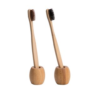 La base du porte-brosse à dents en bambou se dresse pour la salle de bain et les toilettes, ensemble en bois biodégradable, logo personnalisé écologique avec emballage en boîte en papier