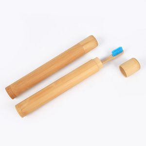 Soporte de bambú para cepillos de dientes Estuche De Viaje respetuoso con el medio ambiente, fibra de carbón de bambú, cepillo de cerdas suaves, paquete individual, caja de papel kraft