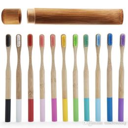 Bamboe tandenborstelset regenboog tandenborstel 1pc bamboe tube eco vriendelijke natuurlijke bamboe tandenborstel reizen case zachte hoofd tanden borstel verpakking