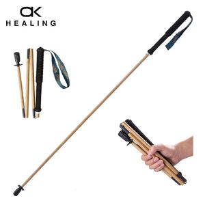 Bamboe trekking Poles koolstofvezel wandelstokken draagbare 5-secties opvouwbare buitenstokken walksticks wandeling klimuitrusting 240416