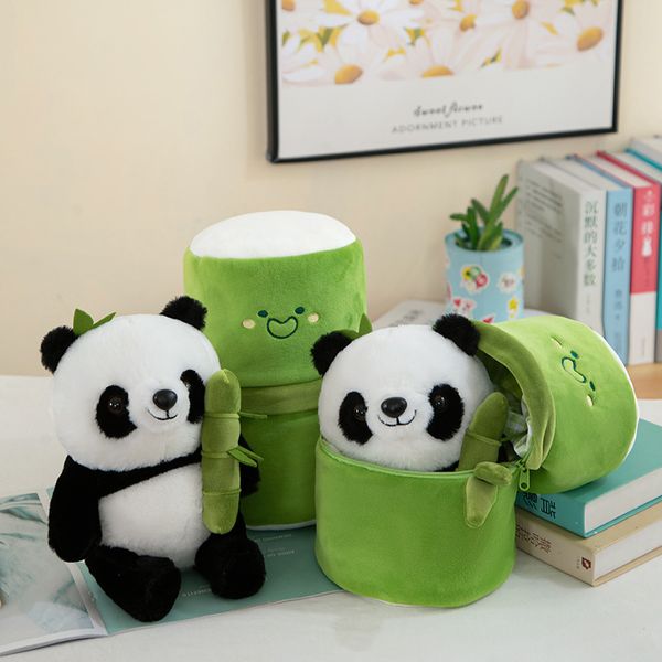 Bambou tube panda jouet en peluche mignon oreiller tenant le bambou simulation de poupée panda cadeau d'anniversaire cadeau