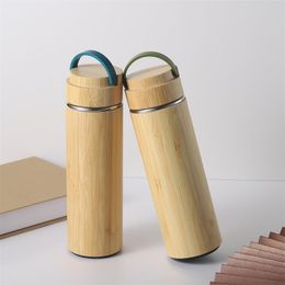 Bamboe vacuüm geïsoleerde waterflessen 450 ml / 500 ml roestvrijstalen thermossen met theezeef voor kantoor