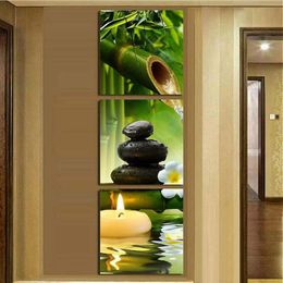 Art mural en bambou pour salle de bain, peinture sur toile, méditation contemporaine, yoga, spa, plante verte naturelle, décoration murale botanique 30,5 x 30,5 cm
