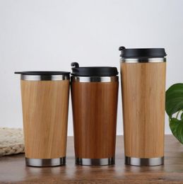 Bamboe Waterfles Roestvrijstalen Tuimelaarsflessen Geïsoleerde Koffiemok Reishee Lek-Poof Cup Drinkware DDA779