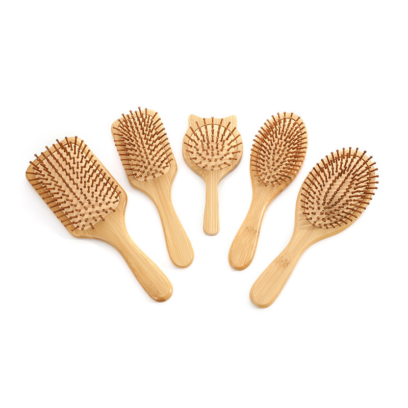 Escova de cabelo de madeira de bambu massagem pente couro cabeludo massageador para crescimento do cabelo alisamento antiestático escova macia df240116
