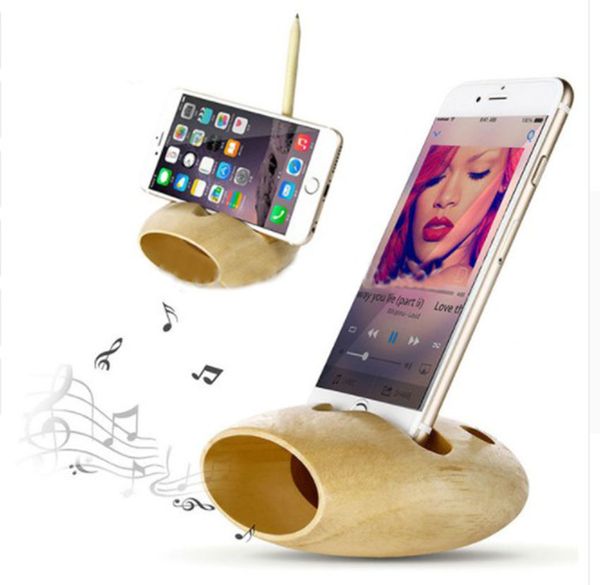 Support de téléphone portable en bois de bambou pour iphone Samsung Son naturel Haut-parleur station de chargement Station Voix Musique Amplificateur de son Universel