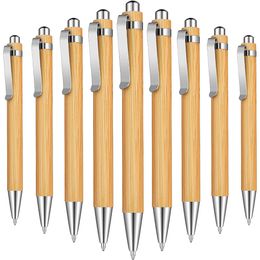 Stylo à bille rétractable en bois de bambou Encre noire 1 mm Stylos Gravé Journaling Pen Recharges Produits pour cadeaux Écriture Bureau Fournitures scolaires