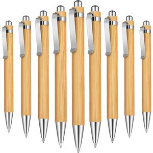 Stylo à bille rétractable en bois de bambou Encre noire 1 mm Stylos Gravé Journaling Pen Recharges Produits pour cadeaux Écriture Bureau Fournitures scolaires