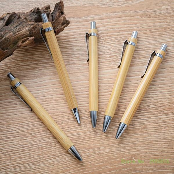 Stylo à bille rétractable en bois de bambou encre noire stylos 1mm recharges de journalisation gravées produits ensemble pour cadeaux