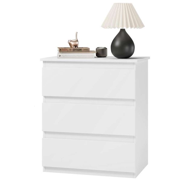 Bamjoy Tiroirs blancs à côté, petite armoire de rangement latérale avec 3 tiroirs, coiffeuse de chevet adaptée aux bureaux à domicile, 21,7 de large, 14,0 de profondeur x 24,8 de haut