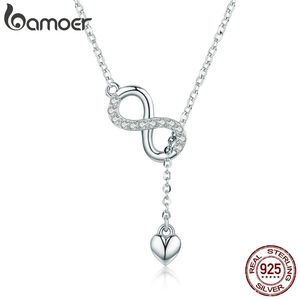 Bamoer 100% 925 Infinity Forever Love Chain Hanger Kettingen Voor Dames Sterling Zilveren Sieraden SCN223