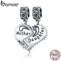 BAMOER 100 % 925 Sterling Silber Mutter und Tochter Love Forever Anhänger Charms passend für Armbänder Halskette Schmuckherstellung SCC427 CJ191255l