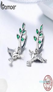 BAMOER 100 Echte 925 Sterling Silver Hummingbirds Groeten Bird Stud -oorbellen voor vrouwen Fashion Oorrings sieraden4973720