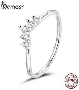 bamoer 925 Sterling Crown Ring Finger for Women Vintage Retro Stackable Rings Band Silver Fine Jewelry SCR6866065616