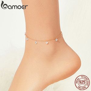 Bamoer 925 Sterling Silver Cubic Zirkonia Rose Gold Color Chain Anandlets Dames Armband voor Foor Holiday Sieraden SCT015