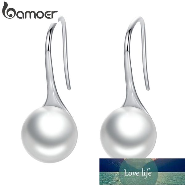 BAMOER 925 Sterling Silver Elegant Round Pure Love Pearl Drop Boucles d'oreilles pour les femmes Bijoux Brincos Blanc, Noir Violet Rose SCE037 Conception d'experts de prix d'usine Qualité