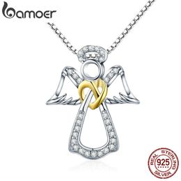 Bamoer 925 Sterling Silver Guardian Angel hanger ketting engelvleugelketen voor vrouwen schitterende zirkoon luxe sieraden SCN123