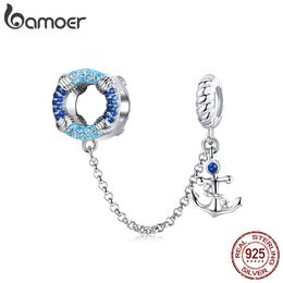 Bamoer 925 sterling zilveren zee blauwe hanger ketting fit bedelarmbanden kristal diy vrouwen sieraden maken vinden SCC1149 Q0531