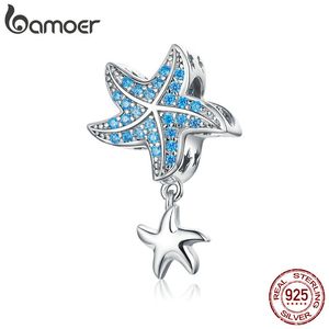 Bamoer Authentique 925 Sterling Silver Blue CZ Starfish Pendentif Charm fit pour Femmes Original Bracelet En Argent Bijoux DIY BSC252 Q0531