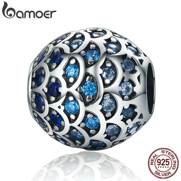 Bamoer Auténtica 925 Sterling Silver Hija del mar Cambio gradual del mar Escalas de pescado azul Beads Fit Brazalets Regalo de joyería SCC169 Q0531