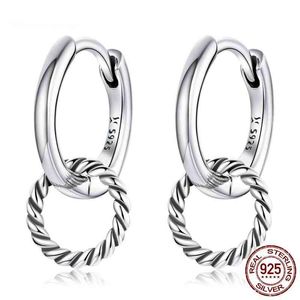 Bamoer Authentic 925 Sterling Zilver Dubbele Ring Oor Gespen Ronde Cirkel Oorbellen voor Dames Sieraden SCE1199