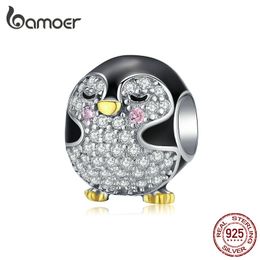 Bamoer authentique 925 argent sterling pingouin bébé perles rondes en métal pour femmes bracelet original émail charme pour bracelet BSC126 Q0531