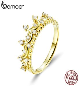 Bamoer authentiek 925 Sterling Silver Princess Gold Color Crown Rings For Women Wedding Ring Sieraden Anel SCR4935961879