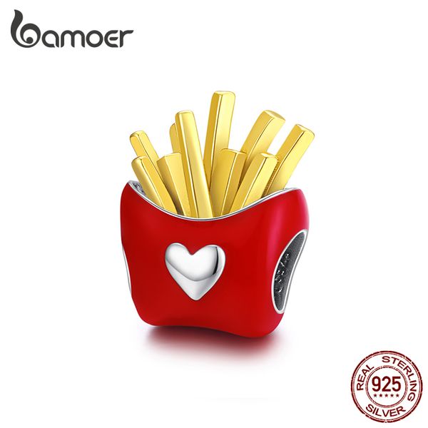 Bamoer Delicious Fries Metal Beads Sterling Silver 925 Émail Charm fit Original Silver Bracelet DIY Jewelry make SCC1606 Q0531