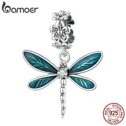 Bamoer, colgante de libélula preciosa de Plata de Ley 925 auténtica, abalorio apto para pulsera o collar Original para mujer, regalo de joyería fina