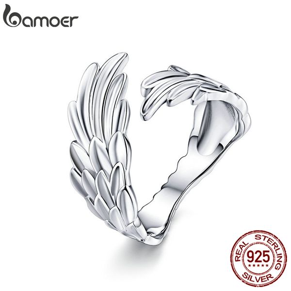 BAMOER Guardian Wings Bague Authentique 925 En Argent Sterling Taille Réglable Bagues pour Femmes Bijoux De Mode SCR512