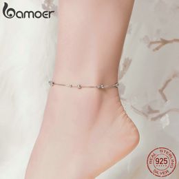 Bamoer Minimalista Contas Redondas Tornozeleira Prata Esterlina Chian Pulseira para Pé Feminino Jóias Femininas Perna Corrente SCT005