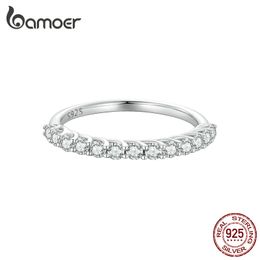 BAMOER Bague Moissanite Demi Bande d'Éternité pour Femme Bague de Fiançailles de Mariage en Argent Sterling 925 avec Diamant