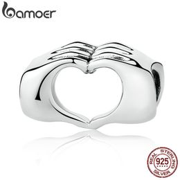 Bamoer nieuwe collectie echt 925 sterling zilver gesloten liefde hand hart kralen fit armbanden diy sieraden accessoires SCC125 Q0531