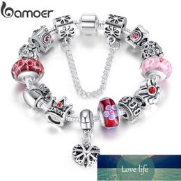 BAMOER Queen Jewelry Silver Plated Charms Bracelet Bangles con Queen Crown Beads Bracelet para mujer PA1823 Precio de fábrica diseño experto Calidad Último estilo